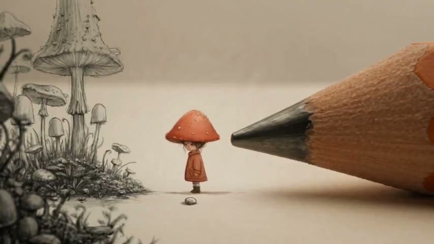 铅笔下的小蘑菇 — AI video by OscarAI
